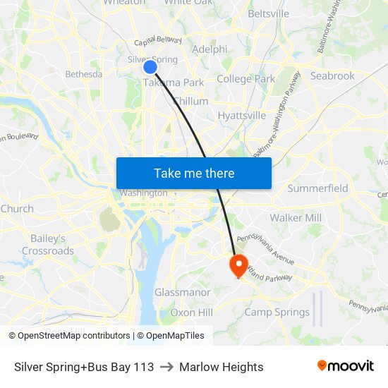 Silver Spring+Bus Bay 113 to Marlow Heights map