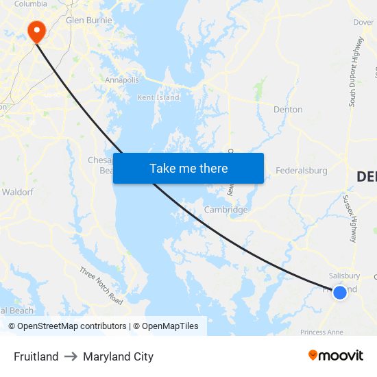 Fruitland to Maryland City map