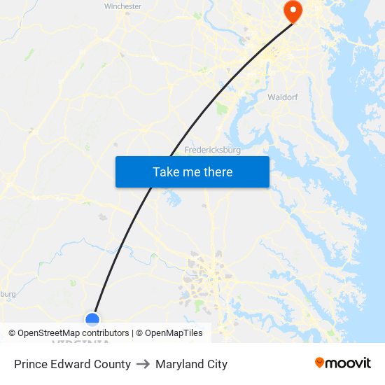 Prince Edward County to Maryland City map