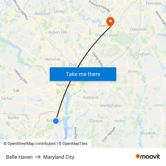 Belle Haven to Maryland City map