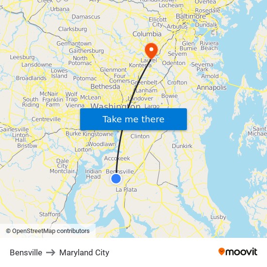 Bensville to Maryland City map