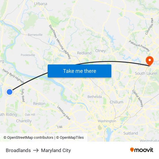 Broadlands to Maryland City map