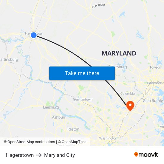 Hagerstown to Maryland City map