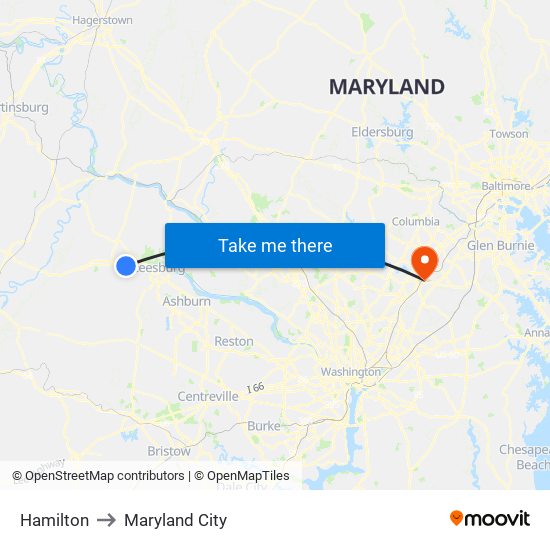 Hamilton to Maryland City map