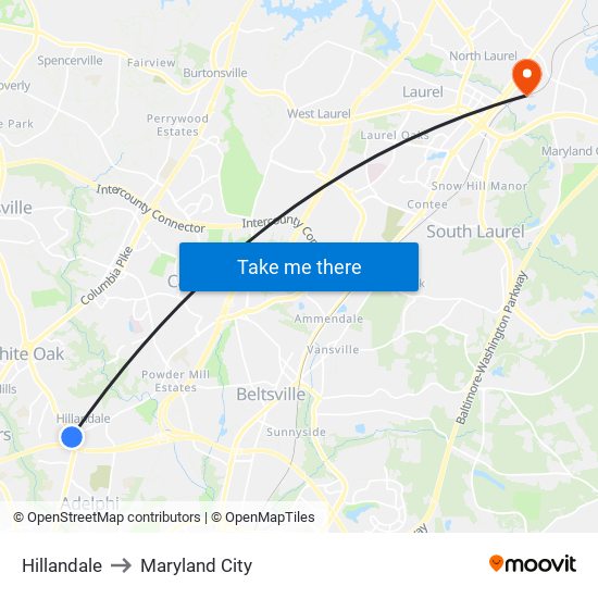 Hillandale to Maryland City map