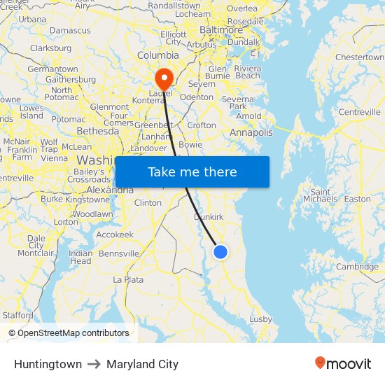 Huntingtown to Maryland City map