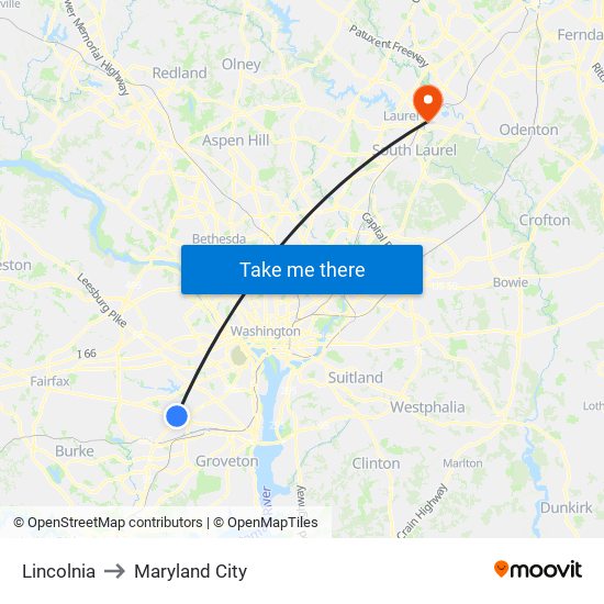 Lincolnia to Maryland City map