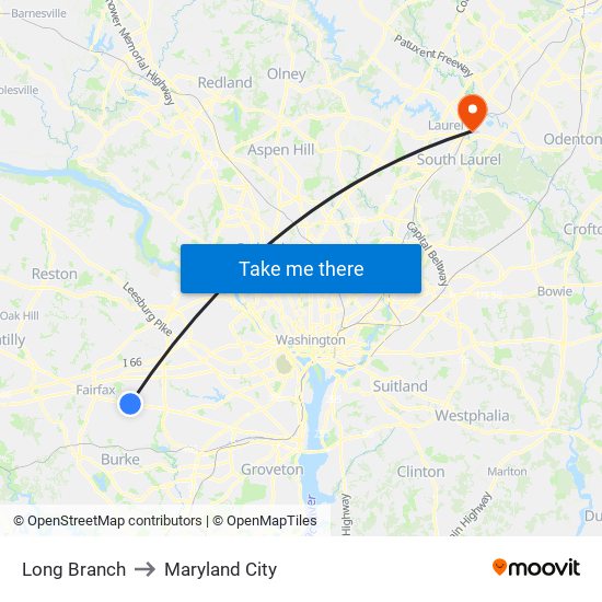 Long Branch to Maryland City map