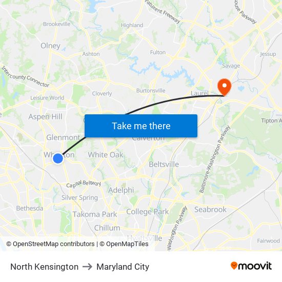 North Kensington to Maryland City map