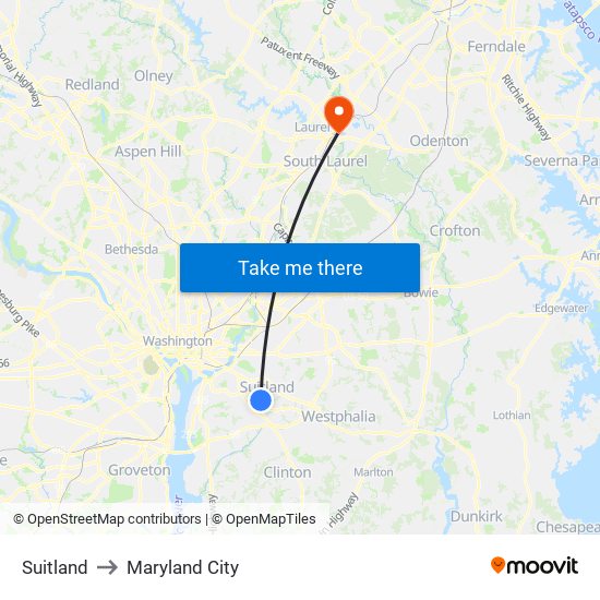 Suitland to Maryland City map