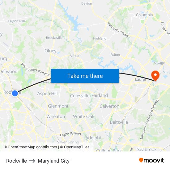 Rockville to Maryland City map