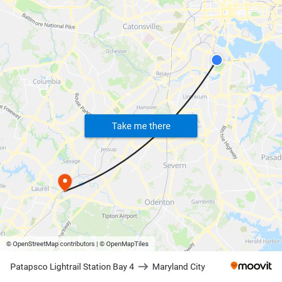 Patapsco Lightrail Station Bay 4 to Maryland City map