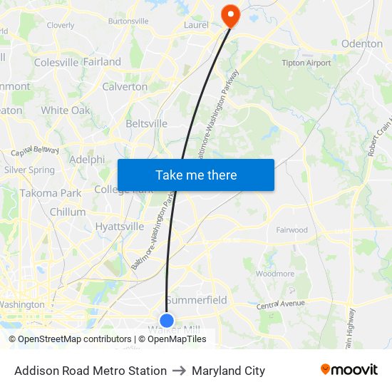 Addison Road Metro Station to Maryland City map