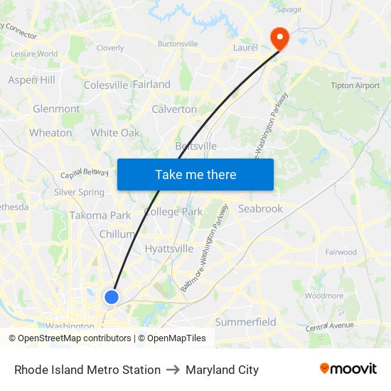 Rhode Island Metro Station to Maryland City map