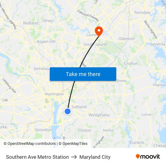 Southern Ave Metro Station to Maryland City map