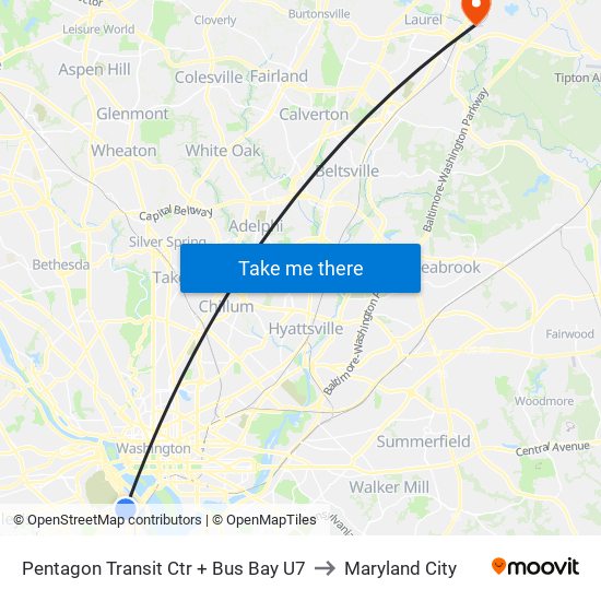 Pentagon Transit Ctr + Bus Bay U7 to Maryland City map