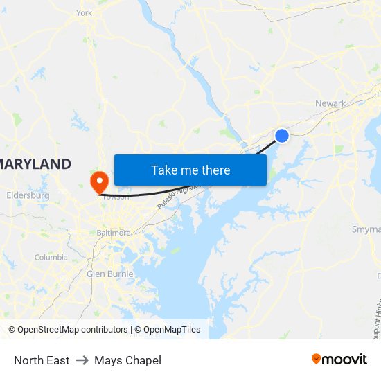 North East to Mays Chapel map