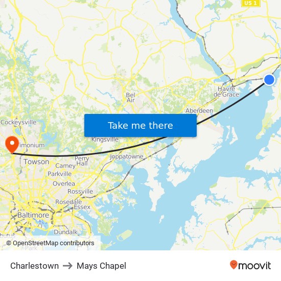 Charlestown to Mays Chapel map