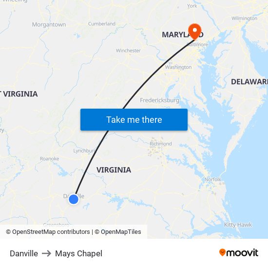 Danville to Mays Chapel map