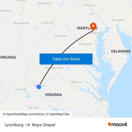 Lynchburg to Mays Chapel map