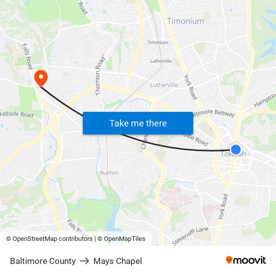 Baltimore County to Mays Chapel map