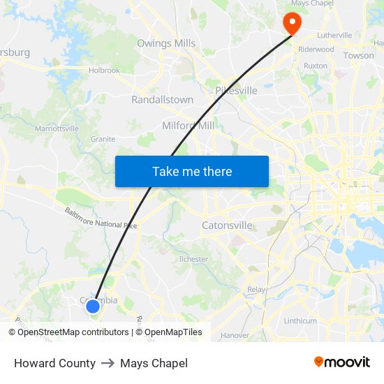 Howard County to Mays Chapel map