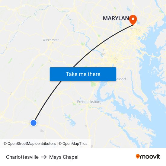 Charlottesville to Mays Chapel map