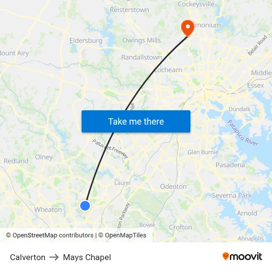 Calverton to Mays Chapel map