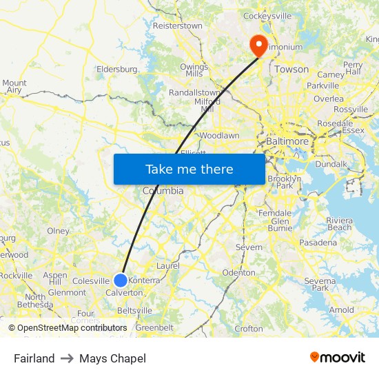 Fairland to Mays Chapel map
