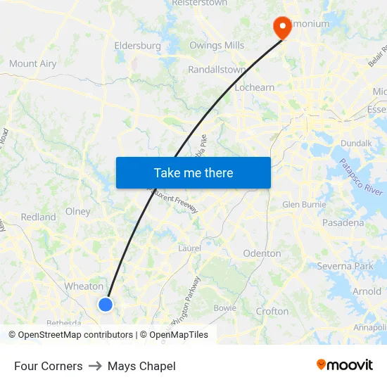 Four Corners to Mays Chapel map