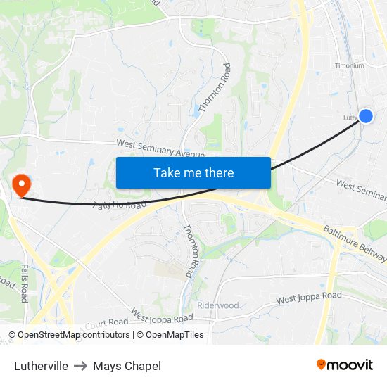 Lutherville to Mays Chapel map