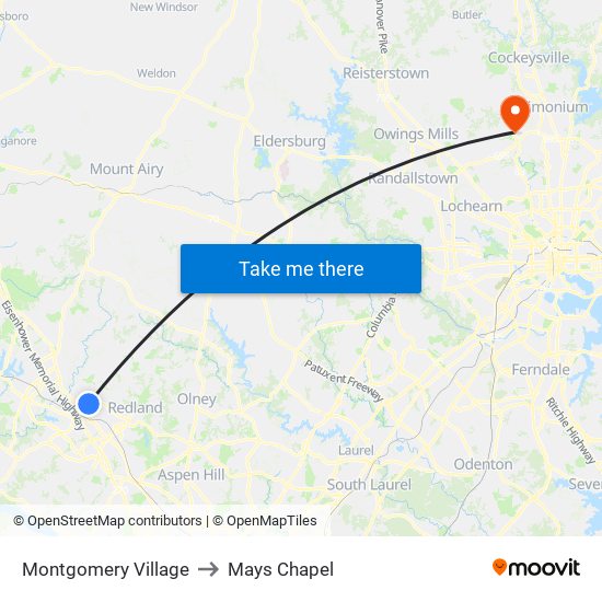 Montgomery Village to Mays Chapel map