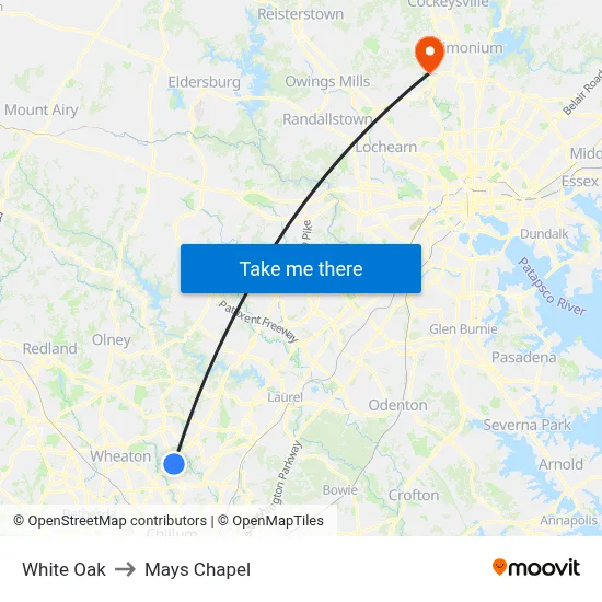 White Oak to Mays Chapel map