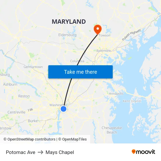 Potomac Ave to Mays Chapel map