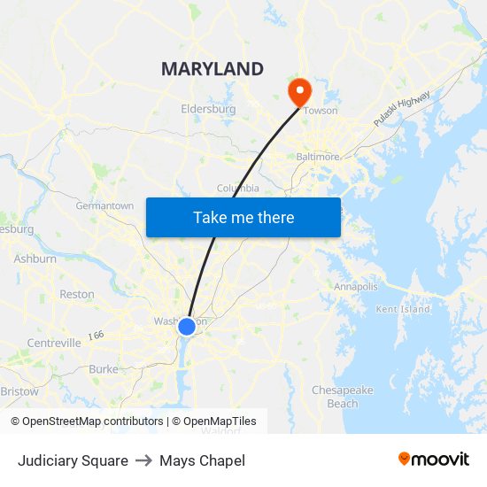 Judiciary Square to Mays Chapel map