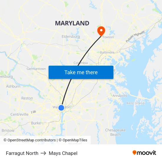 Farragut North to Mays Chapel map