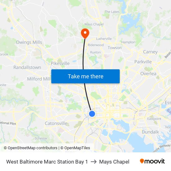 West Baltimore Marc Station Bay 1 to Mays Chapel map