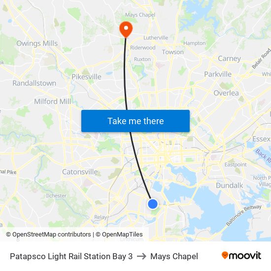 Patapsco Light Rail Station Bay 3 to Mays Chapel map