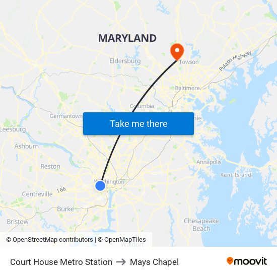 Court House Metro Station to Mays Chapel map