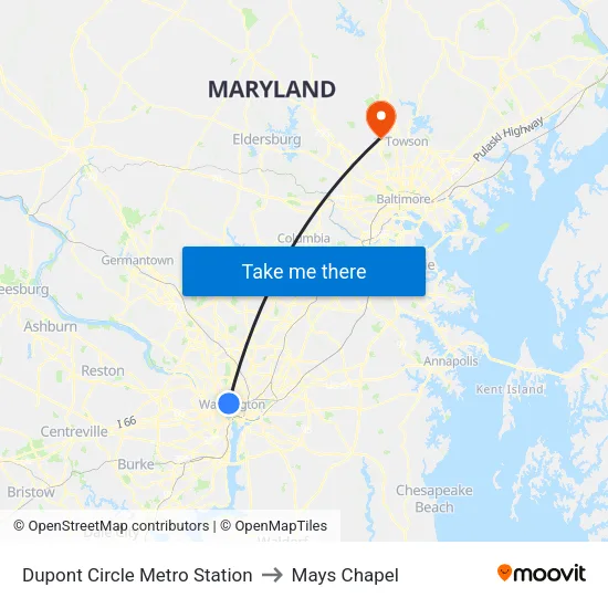 Dupont Circle Metro Station to Mays Chapel map