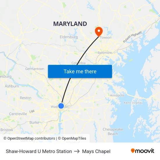 Shaw-Howard U Metro Station to Mays Chapel map