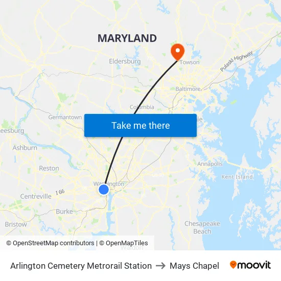 Arlington Cemetery to Mays Chapel map
