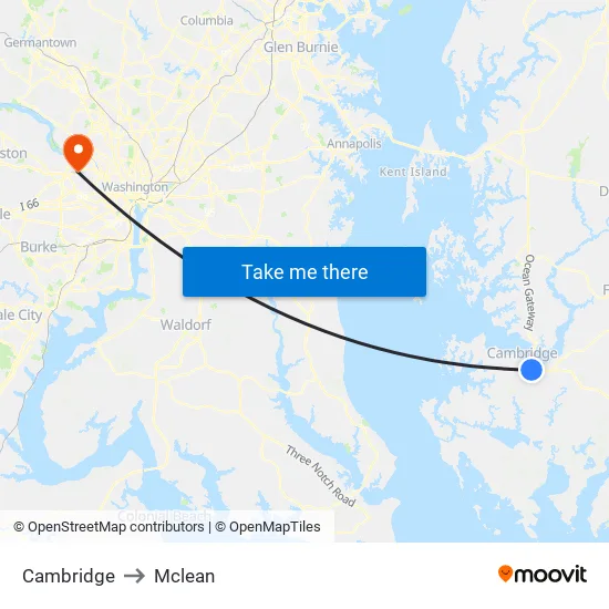 Cambridge to Mclean map