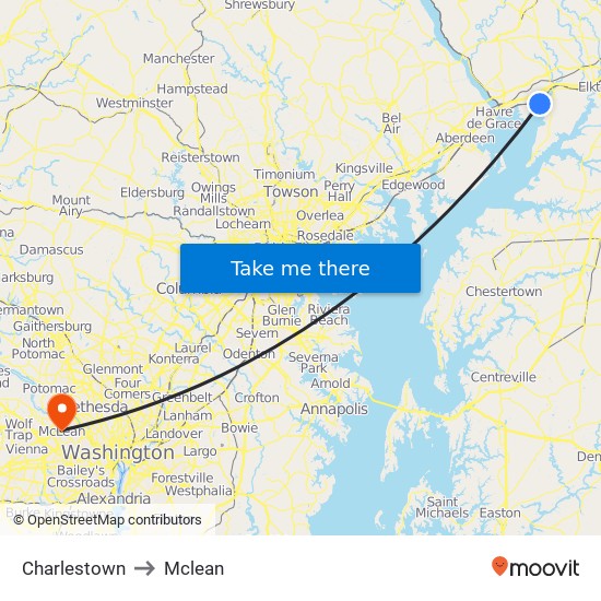 Charlestown to Mclean map