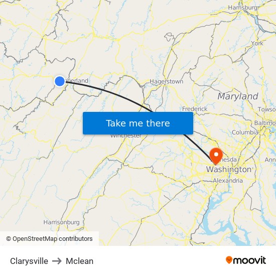 Clarysville to Mclean map