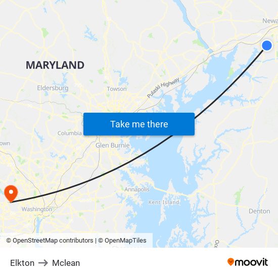 Elkton to Mclean map