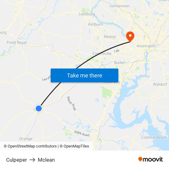 Culpeper to Mclean map