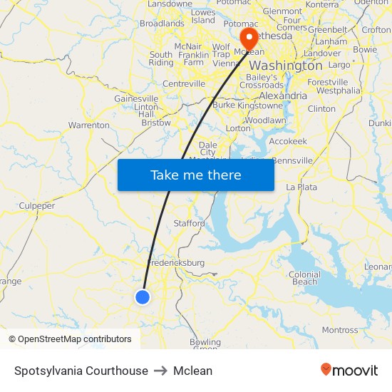 Spotsylvania Courthouse to Mclean map