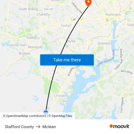 Stafford County to Mclean map