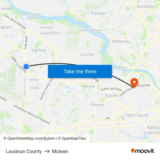Loudoun County to Mclean map